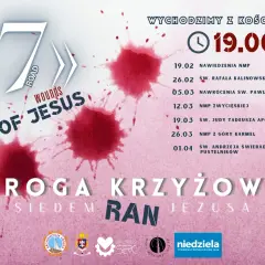 Plakat informuje o terminach Drogi Krzyżowej o 19:00, z datami i tematami rozważań.
